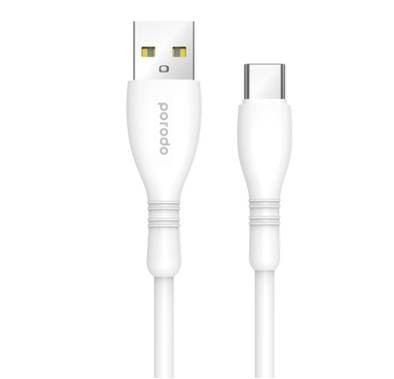 Porodo Blue USB-A To Type-C Durable Fast Charge & Data Cable - White - 1.2M