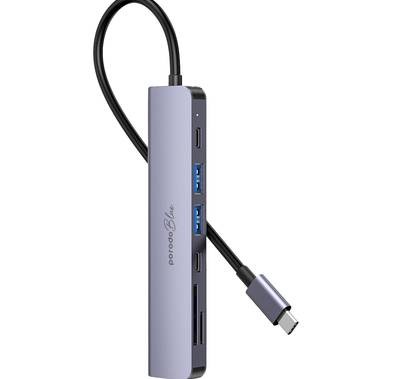 Porodo Blue 7 Ports USB-C HUB 4K HDMI & Dual USB-C - Black