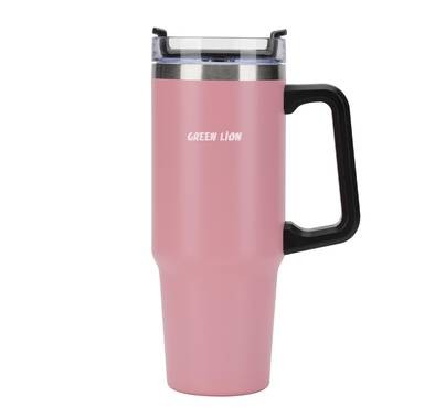 Green Lion Vacuum Travel Mug with Cupholder - Pink