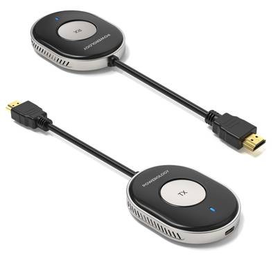 Powerology Wireless HDMI Direct Mobile Streaming Audio &amp; Video، نطاق نقل 50 مترًا، دقة 4K، زمن انتقال منخفض، متوافق مع iOS وAndroid - أسود 