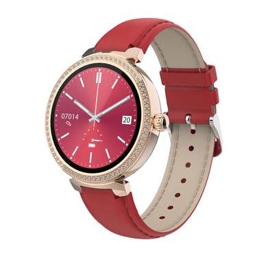 Porodo Belle Lady Smart Watch Rose Gold Dial, Bluetooth V5.4, AMOLED Display, IP68 Water Resistant, Activity Tracker, Bluetooth Calling, Compatible With IOS & Android - Red