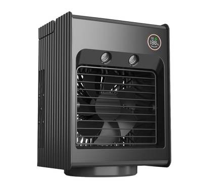 Porodo Lifestyle Air & Mist Portable Cooling Fan with Night Light and Oscillation, 4000mAh Battery Capacity,  Digital Display, Compact & Portable, Dual Mist Outlet, Type-C Charging Port, Ice Cube Tray Included - Black