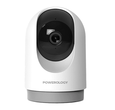 Powerology Indoor PTZ Smart Camera, 2304x1296pixels Resolution, 3MP, Motion Sensor, Night Vision, 100° Field of Vision, Echo Cancellation Audio, Two Way Audio, 2.4GHz Wi-fi - White 