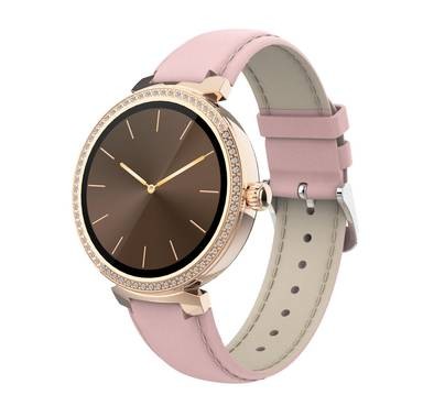 Porodo Belle Lady Smart Watch Rose Gold Dial, Bluetooth V5.4, AMOLED Display, IP68 Water Resistant, Activity Tracker, Bluetooth Calling, Compatible With IOS & Android - Pink 