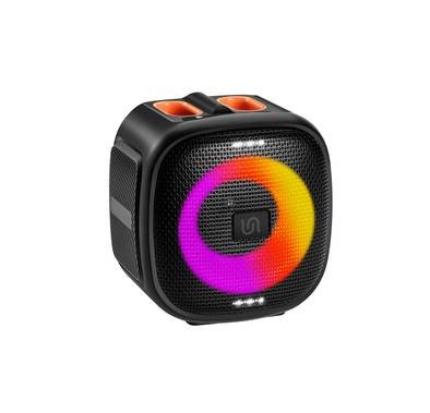 Porodo Soundtec Flash RGB Portable Bluetooth Speaker 16W, FM Radio, 6 Hours Playtime, Powerful Bass, 10 RGB Lights, Lightweight & Portable Design, USB Flash & Micro SD Card Inputs, AUX Port, Speaker for Home, Outdoors or Travel - Black