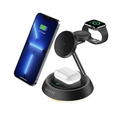 Levelo Sienese 3 In 1 Wireless Charger, Night Light, Touch Control, Strong Magnetic Force, Heat Dissipation System - Black