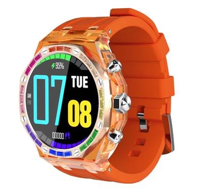 Porodo Transparent Cristallo AP Smartwatch, AMOLED Display, 1.43" Screen Size, 128MB Memory, 260mAh Lithium Polymer Battery, IP67, Bluetooth Calling, Activity Tracker, Health Monitoring - Orange