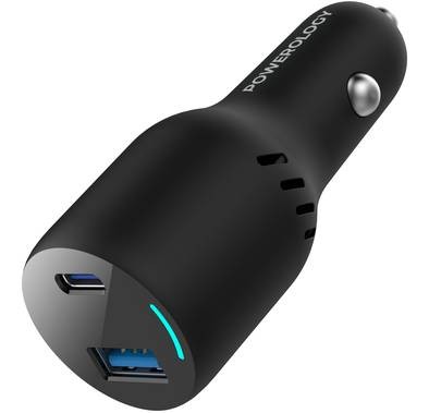 Powerology Dual Ports Car Charger 65W PD, QC18W, Cooling Air Vent, Laptop Charger - Black