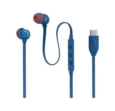 JBL T310C USB-C Wired Earphones, High Resolution Audio, Tangle-Free Flat Cable, Digital to Analog Converter, Compatible with PCs/Mobiles/Gaming Consoles, Pure Bass Sound, 1.2m - Blue