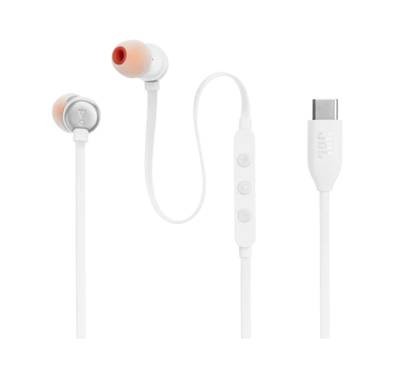 JBL T310C USB-C Wired Earphones, High Resolution Audio, Tangle-Free Flat Cable, Digital to Analog Converter, Compatible with PCs/Mobiles/Gaming Consoles, Pure Bass Sound, 1.2m - White