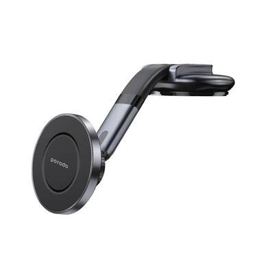 Porodo MagSafe Magnetic Phone Dash Mount Flexible Arm with 360° Rotation, Strong Suction Cup Base, Powerful Magnetic Hold, Metal Ring, Adjustable and Stretchable Design - Black