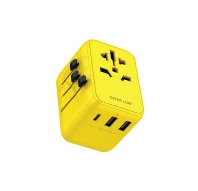 Green Lion 12W Total DC Output Universal Travel Adapter, Short Circuit Protection, 100-250VAC,10A Max,2500W Max Rating - Yellow