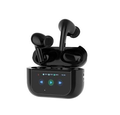 Porodo Blue AirPods Pro2 with Screen, Deep Bass, Touch Control, 20 Hours Working Time, 1.47 inch Screen size - Black