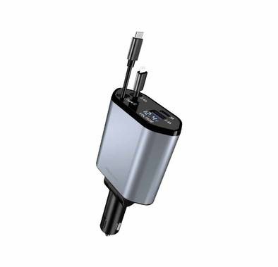 Green Lion 100W Power Output 4in1 Car Charger 80cm Stretch Line Length, ABS + PC Material,  80cm Cable Length - Gray