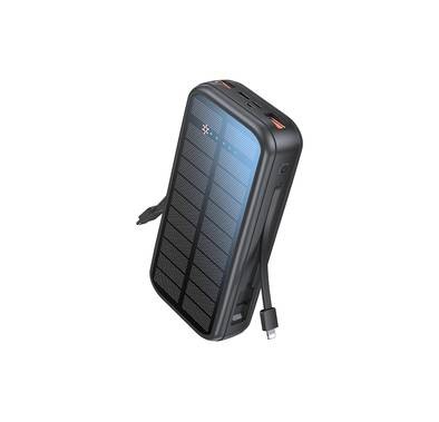 Green Lion Solar 2 20000mAh Power Bank, PD2OW, Built-In Cables Type-C & Lightning, Short Circuit and Overvoltage Protection - Black