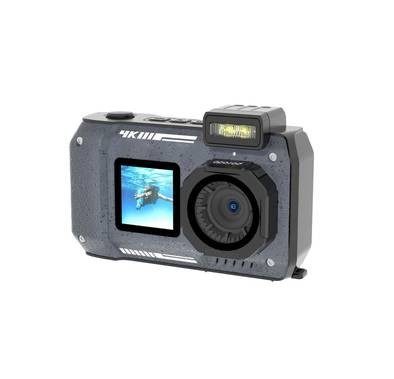 Porodo Waterproof Digital Camera Dual Screen & 18x Zoom , 20 Beauty Filter,  4K, 48MP, IP68 Waterproof (10M), 2500mAh Battery Capacity - Black