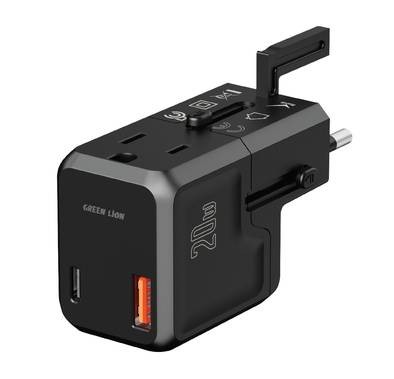 Green Lion Mini Portable Travel Adapter PD 20W Fast Charging with Overheat Protection, Short Circuit Protection - Black