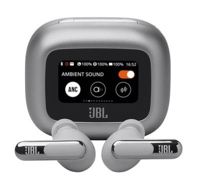 JBL Live Beam 3 True Wireless In-Ear Earbuds with Display & Mic, 48h Working Time, Type-C & Wireless Charging, ENC, ANC, BT 5.3 Earbud, BT 5.2 Charging Case - Silver