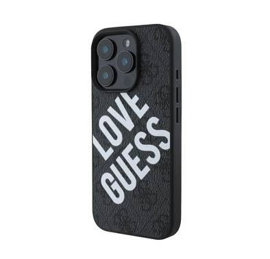 جراب Guess PU 4G الصلب مع شعار Big Love Guess لهاتف iPhone 16 Pro - أسود