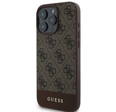 Guess PU 4G Leather Hard Case with Bottom Stripe For iPhone 16 Pro, Premium Material, Extra Shield Protection, Precise Cutouts, Drop Protection, Slim Profile, Easy Snap-On - Brown