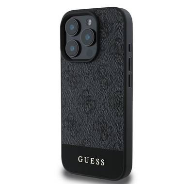 جراب Guess PU 4G الجلدي الصلب مع شريط سفلي لهاتف iPhone 16 Pro، مادة ممتازة، حماية إضافية، فتحات دقيقة، حماية من السقوط، تصميم نحيف، سهل التركيب - رمادي 