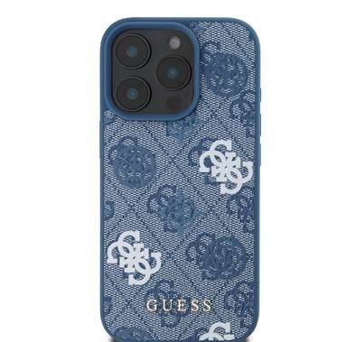 Guess PU 4G Design Hard Case With Peony For iPhone 16 Pro Max , Easy Snap-On, Slip Profile - Blue