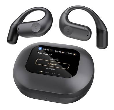 Powerology Air Conduction ENC TWS Earbuds and Charging Case with Digital Display, Bluetooth Version 5.3 - Black