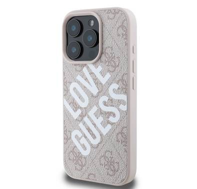 Guess PU 4G Hard Case with Big Love Guess Logo For iPhone 16 Pro, High Quality Material, Lightweight, Easy Snap-on - Pink