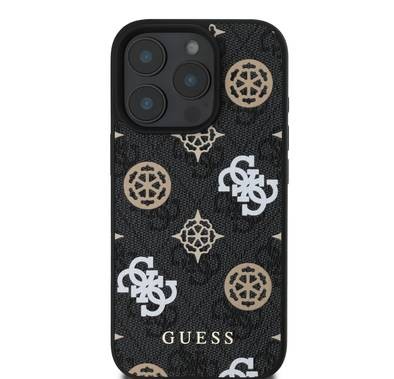 Guess PU 4G Design Hard Case With Peony For iPhone 16 Pro, slim profile, Drop protection - Black