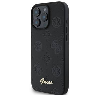 جراب Guess Peony الصلب لهاتف iPhone 16 Pro بتصميم نحيف وخفيف الوزن، ومواد متينة للغاية، وقبضة مريحة، وحماية من السقوط - أسود