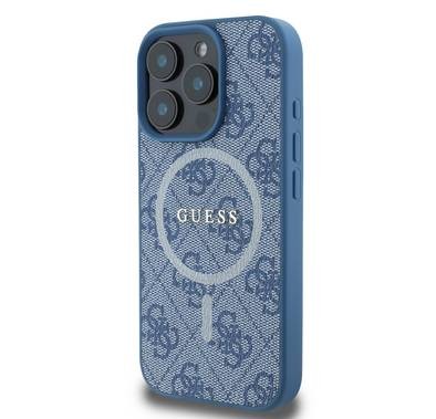 Guess Magsafe PU 4G Hard Case with Classic Logo For iPhone 16 Pro, Drop Protection, Easy Snap-on, Slim & Lightweight Design, MagSafe Compatibility for Wireless Charging - Blue