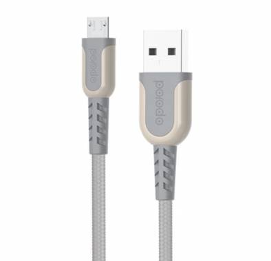 كابل Micro USB مضفر معدني من Porodo بطول 1.2 متر، شحن سريع، عمر افتراضي يصل إلى 15000+ ثنية، نقل بيانات مستقر، تصميم مميز - رمادي