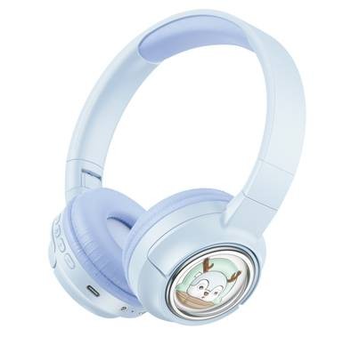 Porodo Soundtec Moose Wireless Kids Headphone, V5.3 Bluetooth, 2H Charging Time, 40mm Speaker Size, 20H Play Time, LED Lights, 400mAh - Blue