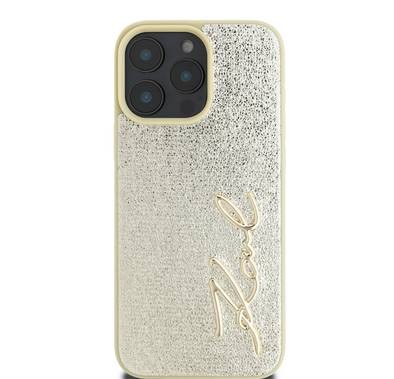 Karl Lagerfeld Wrinkled Design PU Hard Case with Metal Signature Logo for iPhone 16 Pro Max, Slim Profile, Comfortable Grip, Drop Protection - Gold 