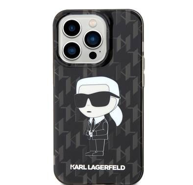 جراب Karl Lagerfeld IML الصلب مع شعار Ikonik Monogram لهاتف iPhone 16 Pro Max، ممتص للصدمات والسقوط، فتحات دقيقة للمنافذ والأزرار، سهل التركيب - أسود