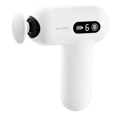 Porodo Lifestyle Mini Massage Gun 1500mAh Battery, Cordless, Digital Touch Display, 6 Adjustable Speed, Type-C Charging, Ergonomic & Low Noise Design, Portable & Lightweight - White