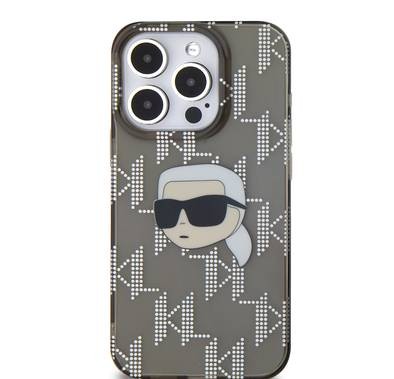 جراب Karl Lagerfeld IML الصلب مع تصميم Karl Head &amp; Monogram مطلي بالكهرباء لهاتف iPhone 16 Pro - أسود