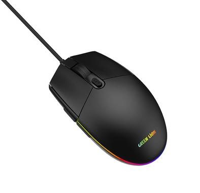 Green Lion Wired Gaming Mouse with 6 Keys, RGB Colors, USB Interface, 1.5M Cable Length, Lightweight & Innovative Design - Black