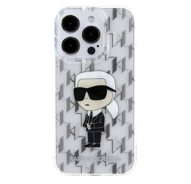 جراب Karl Lagerfeld IML الصلب مع شعار Ikonik Monogram لهاتف iPhone 16 Pro، مقاوم للسقوط والصدمات، فتحات دقيقة للمنافذ والأزرار، سهل التركيب - شفاف