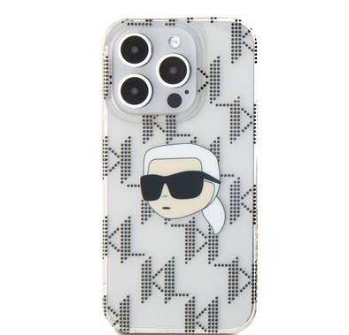 جراب Karl Lagerfeld IML الصلب مع تصميم Karl Head &amp; Monogram مطلي بالكهرباء لهاتف iPhone 16 Max - شفاف 