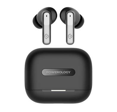 Powerology Hybrid True Wireless Earbuds with ANC + ENC, 6 Microphone, Bluetooth Version 5.3 & Type-C Charging Port - Black 