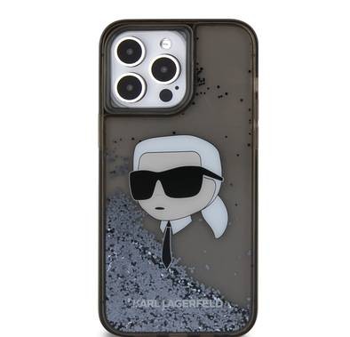 جراب KARL LAGERFELD Liquid Glitter الصلب مع رأس Karl NFT لجهاز iPhone 16 Pro Max، رفيع، حماية من السقوط 