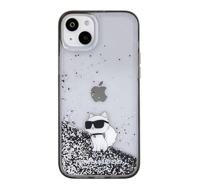 جراب Karl Lagerfeld Liquid Glitter بشعار Ikonik Choupette لهاتف iPhone 15 Plus، فتحات أنيقة، سهل التركيب، حماية من السقوط، ممتص للصدمات، قبضة مريحة - أسود