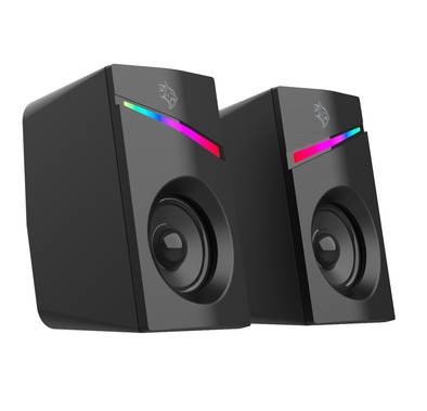  Porodo Gaming Stereo Gaming Speakers Volume Knob Control with Broad Compatibility, 6W Audio Output, 3.5mm  Audio Interface, 7 Colors Rainbow Lighting - Black