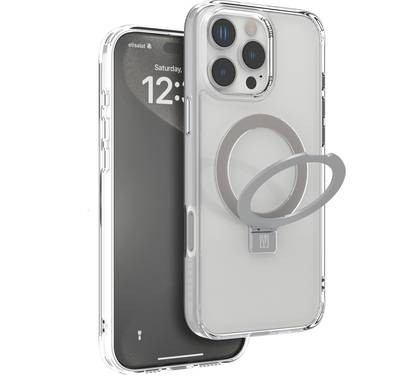 Levelo Verona Case for iPhone 16 Pro Max with Metal Kickstand Ring, ClearView Technology, Impact-Resistant Corners, MagSafe compatibility - Clear