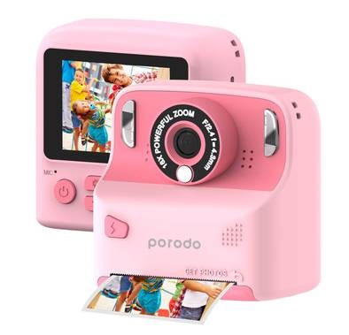 Porodo Lifestyle Kids Print Camera with 320 x 240 Screen Resolution, Type-C Charging Port & 2.4" Wide Screen - Pink 