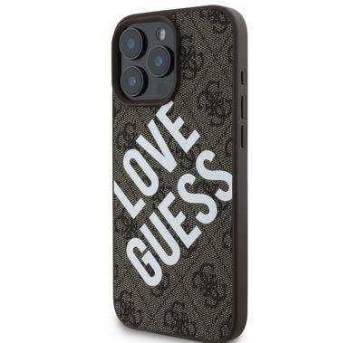 جراب Guess PU 4G الصلب مع شعار Big Love Guess لهاتف iPhone 16 Pro Max، مصنوع من مادة عالية الجودة، خفيف الوزن، سهل التركيب - بني