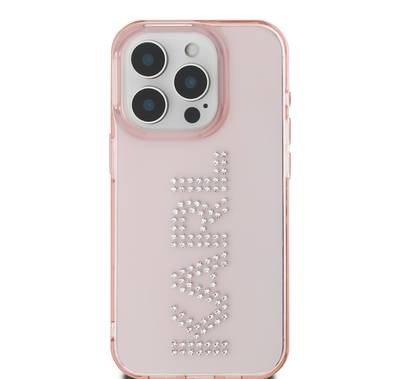 Karl Lagerfeld IML Hard Case with Rhinestones Logo for iPhone 16 Pro Max, Raise Camera Edge, Easy Snap On - Pink 