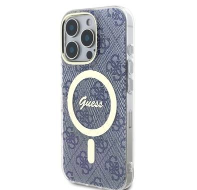 Guess MagSafe 4G Design HD Printing PC & TPU Case for iPhone 16 Pro, Lightweight, High-Quality Material, Drop Protection - Blue