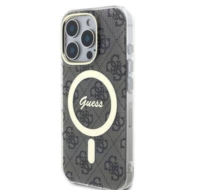 جراب Guess MagSafe 4G Design HD Printing PC &amp; TPU لهاتف iPhone 16 Pro، خفيف الوزن، مصنوع من مادة عالية الجودة، يحمي من السقوط - بني